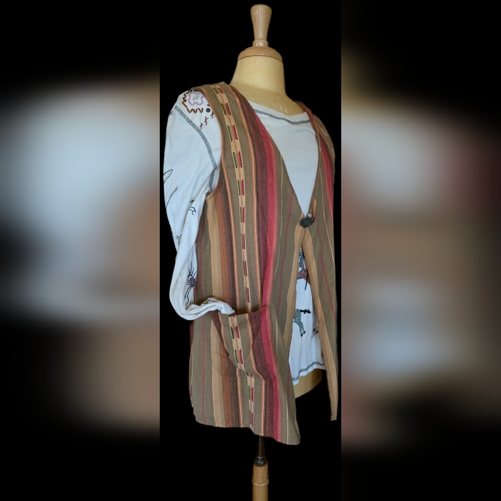 Silverado 100% Cotton Striped Multicolor Vest Medium